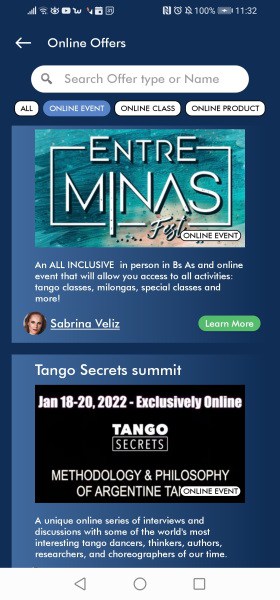 Online Tango Events on the Tango Partner app